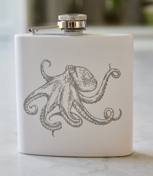 Octopus Engraved Stainless Steel Flask - 6 oz.