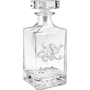 Octopus Engraved Whiskey Decanter - 26oz Square Crystal Decanter with Stopper
