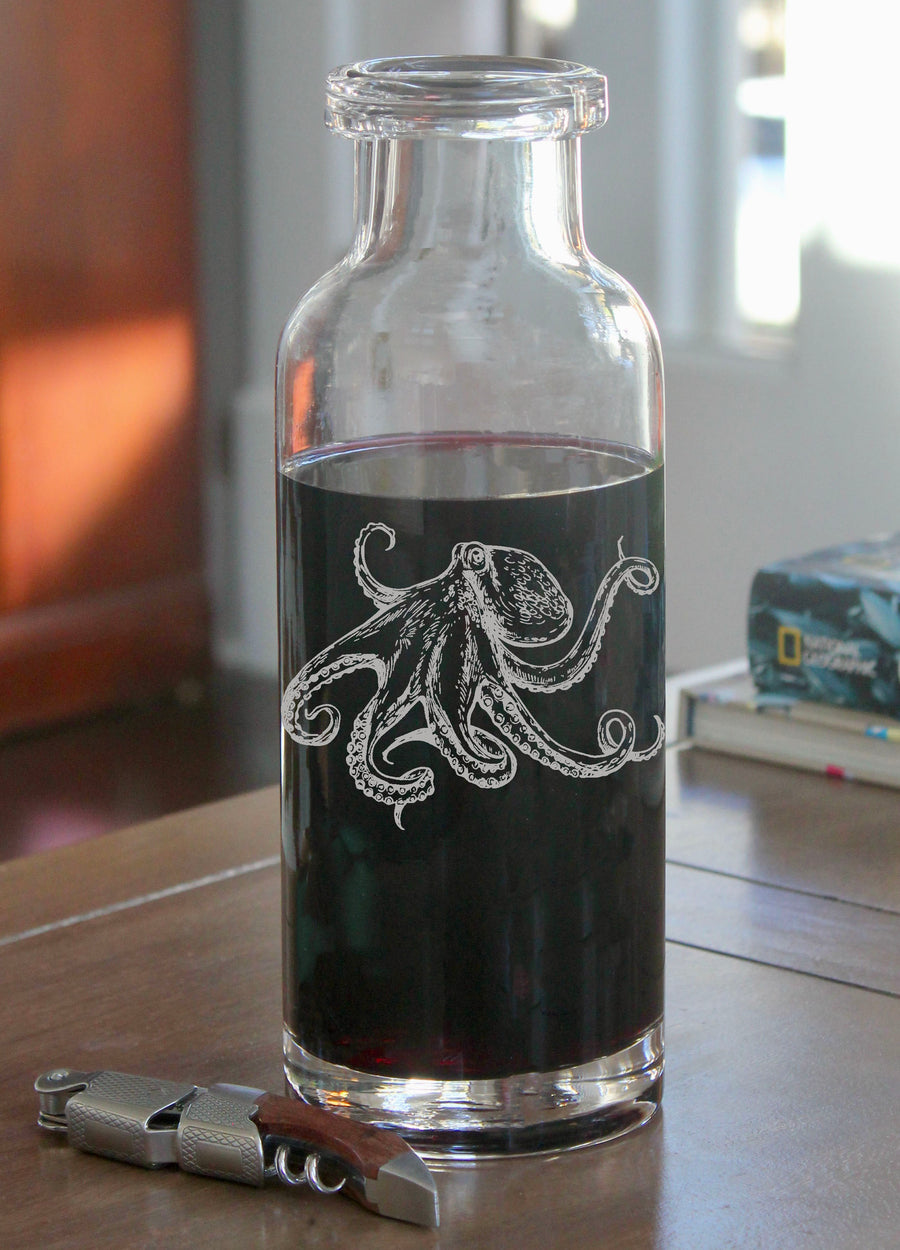 Octopus Engraved Glass Carafe