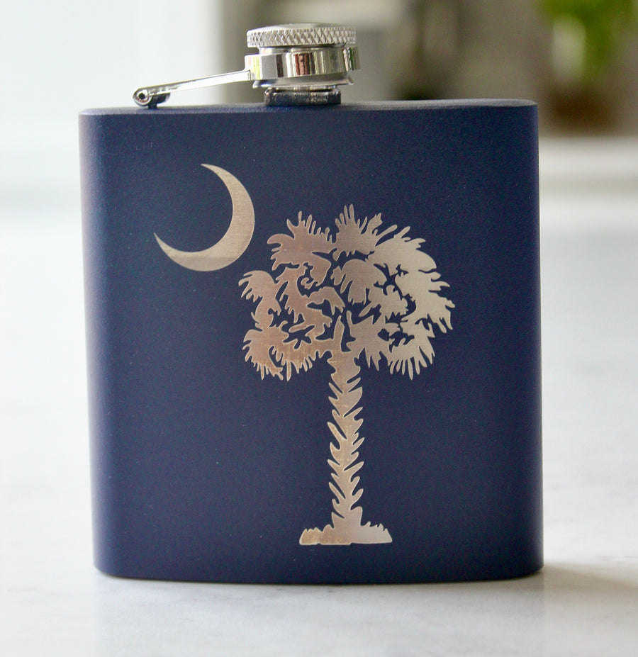 Palmetto & Moon Engraved Stainless Steel Flask - 6 oz.