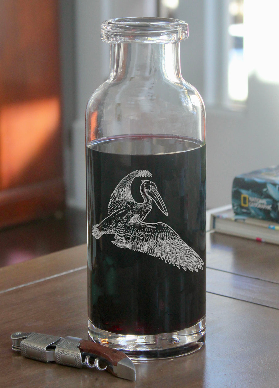 Pelican (Flying) Engraved Glass Carafe