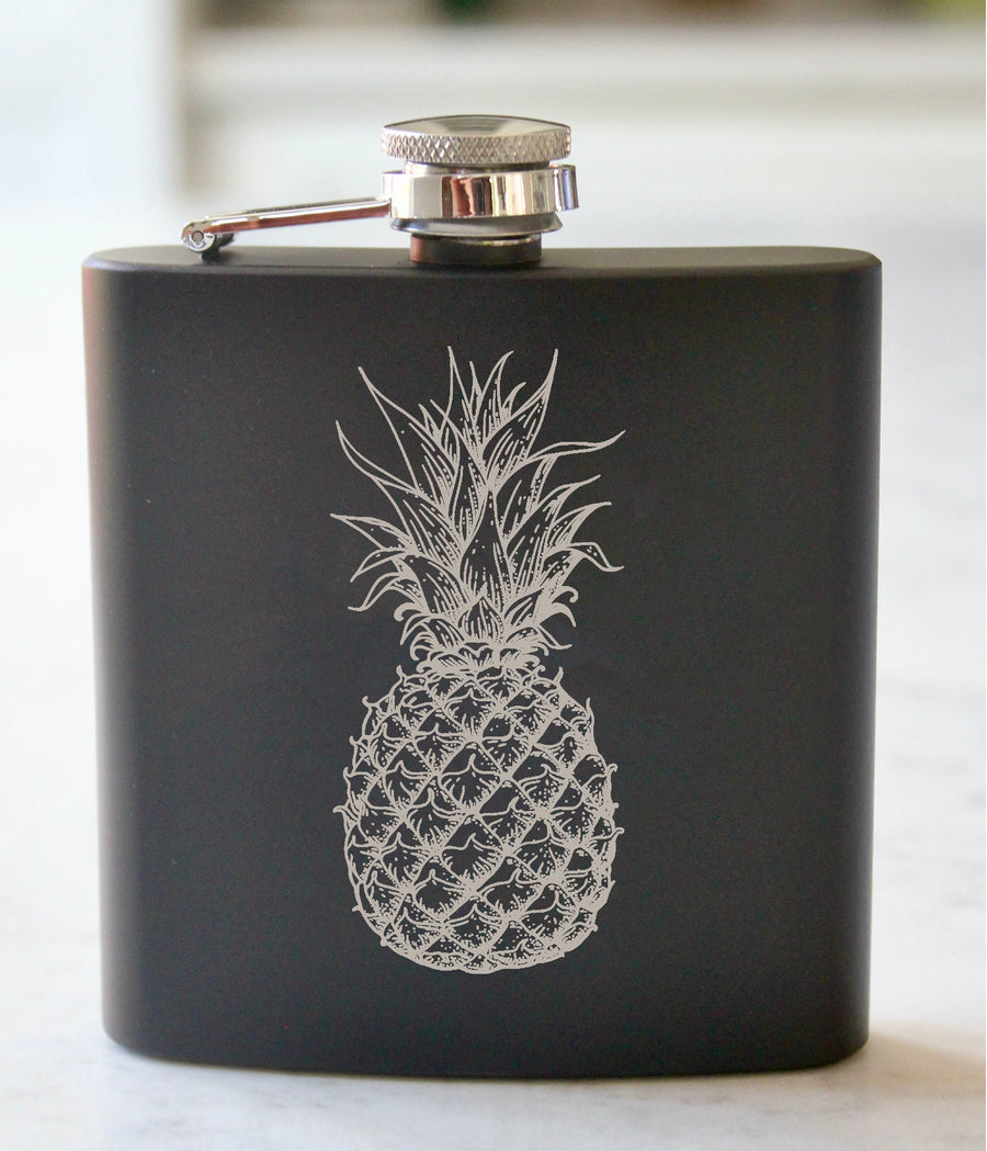 Pineapple Engraved Stainless Steel Flask - 6 oz.