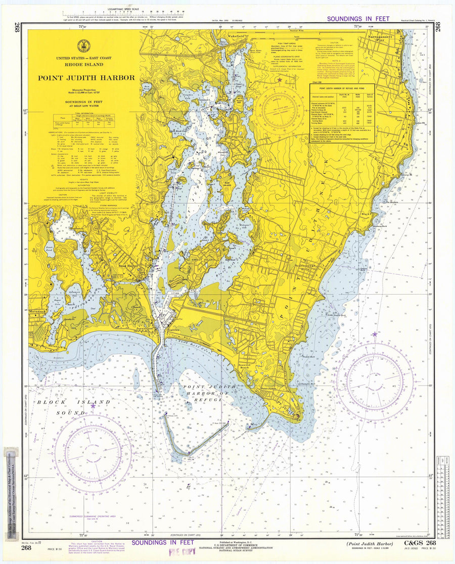 Point Judith Map 1972 - Nautical Chart Print - Paper | Canvas | Metal