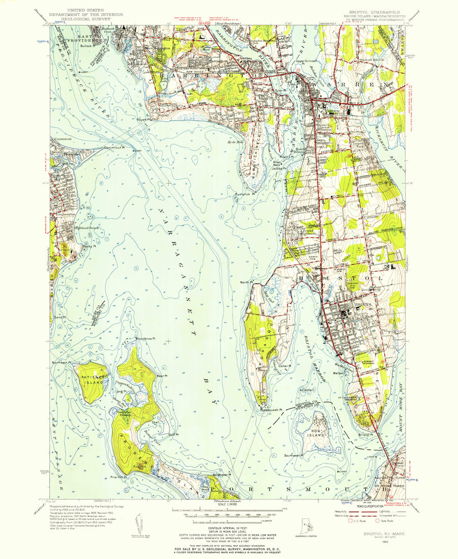 Bristol (RI) Map - 1955