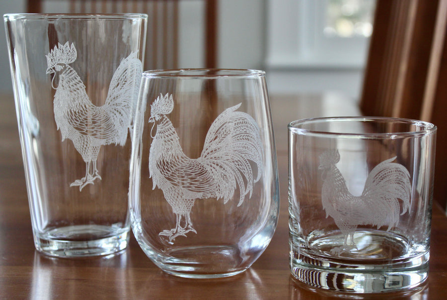 Rooster Engraved Glasses