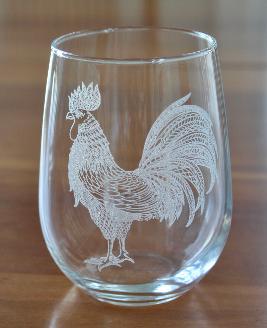 Rooster Engraved Glasses