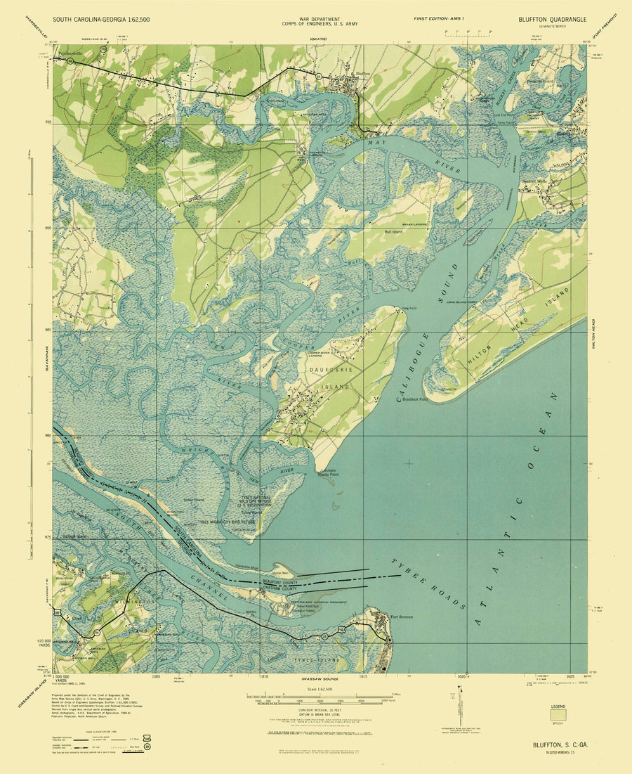 Bluffton (SC) Map - 1945