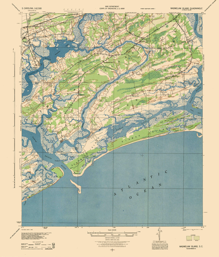 Wadmalaw Island Map South Carolina - 1945 - Nautical Chart Print