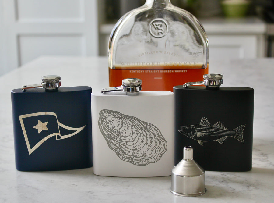 Octopus Engraved Stainless Steel Flask - 6 oz.