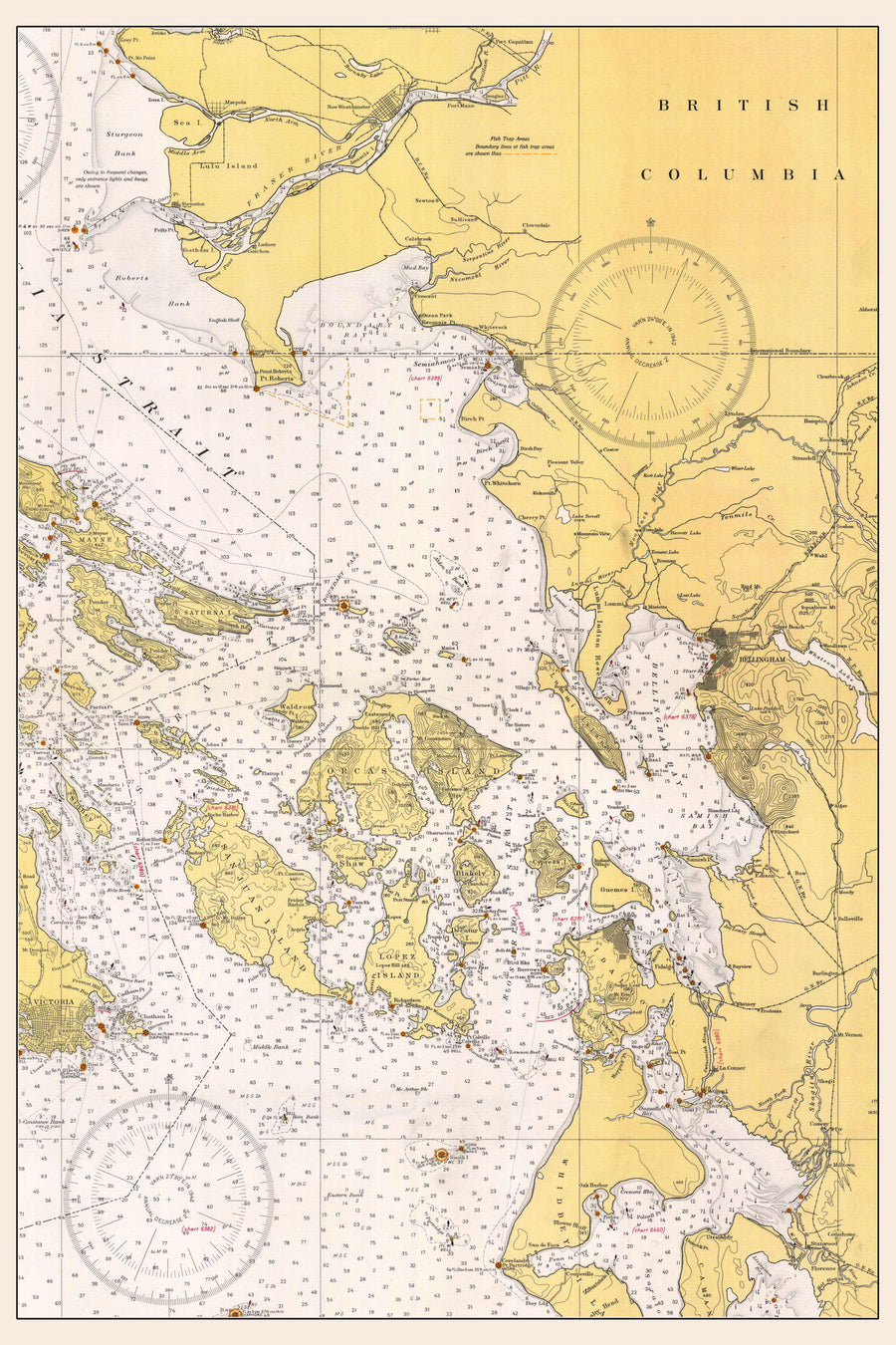 San Juan Islands 1941 - Boundary Bay to Whidbey Island - Nautical Chart Print - Paper | Canvas | Metal