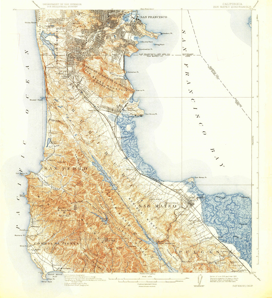 San Mateo Topographic Map - 1915