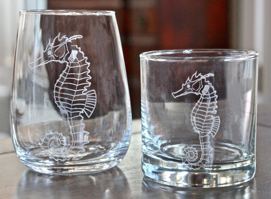 Seahorse Engraved Glasses