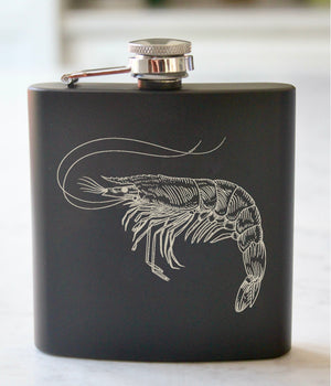 Shrimp Engraved Stainless Steel Flask - 6 oz.