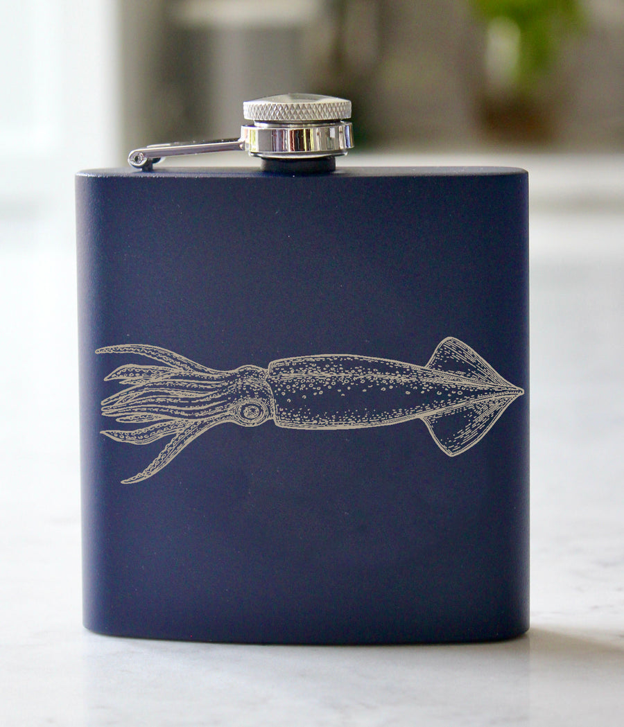 Squid Engraved Stainless Steel Flask - 6 oz.