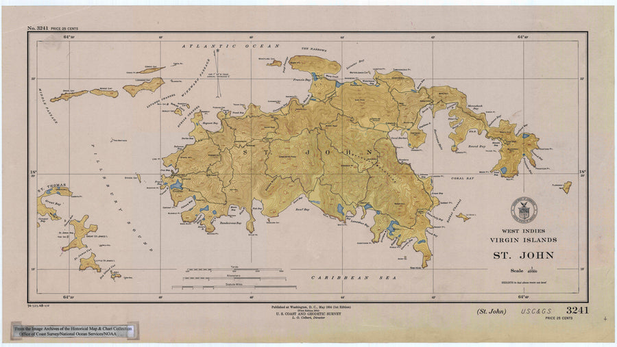 St John (USVI) Map - 1948 - Nautical Chart Print - Paper | Canvas | Metal