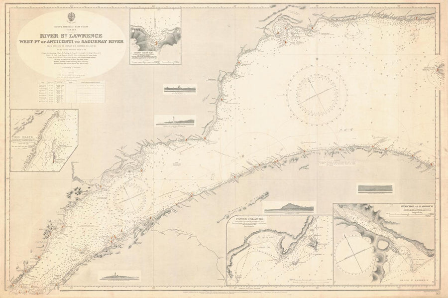 St. Lawrence River Map - West Point of Anticosti to Saguenay River - 1916