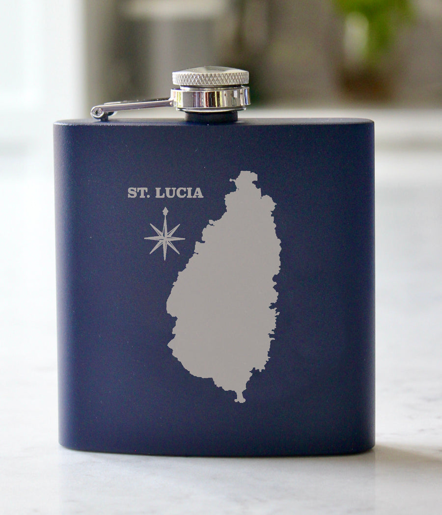 St. Lucia Engraved Stainless Steel Flask - 6 oz.