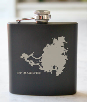 St. Maarten Engraved Stainless Steel Flask - 6 oz.