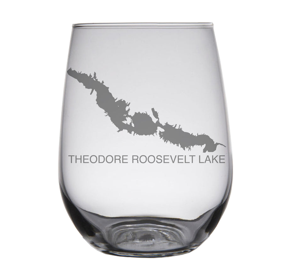 Theodore Roosevelt Lake (AZ) Map Engraved Glasses