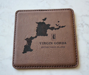Custom BVI Coaster Set - 40 sets of 4 Leatherette Coasters - Dark Brown