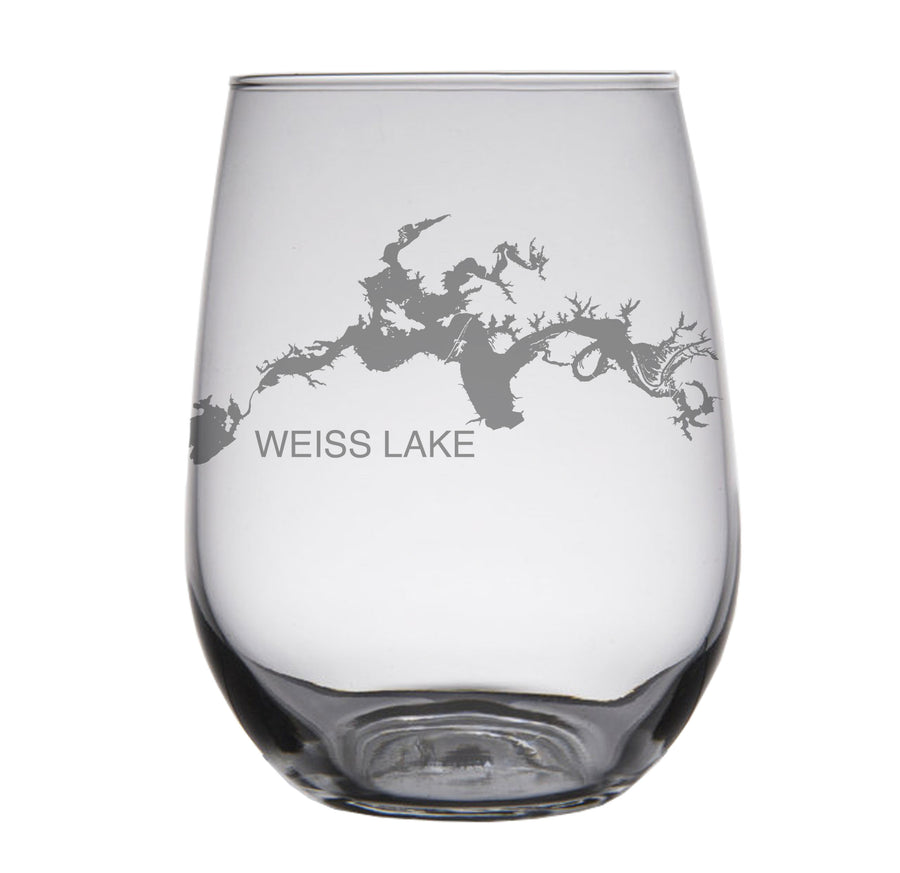 Weiss Lake (AL) Engraved Map Glasses
