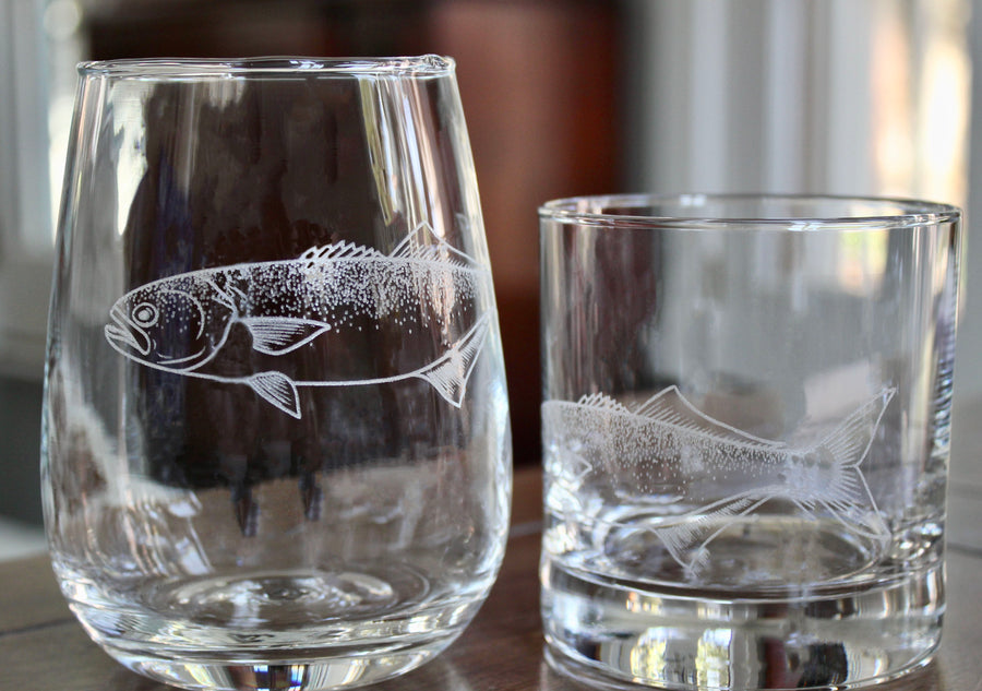 Bluefish Engraved Glasses