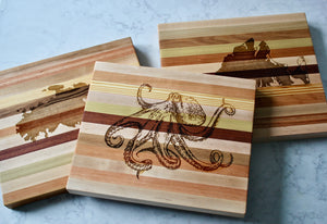 Octopus Engraved Wooden Serving Board & Bar Board