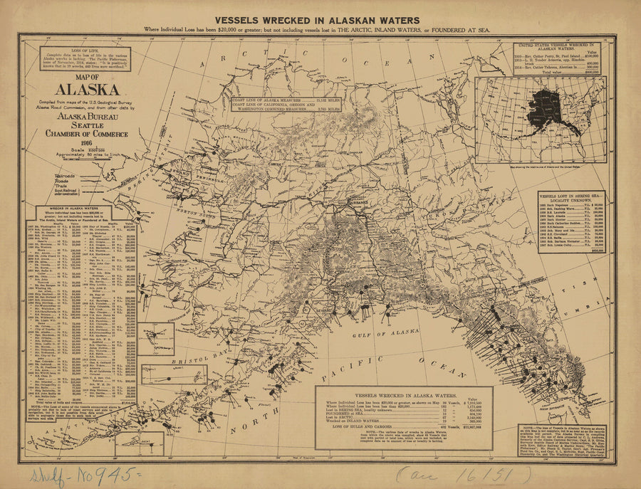 Alaska Wrecks Map - 1916