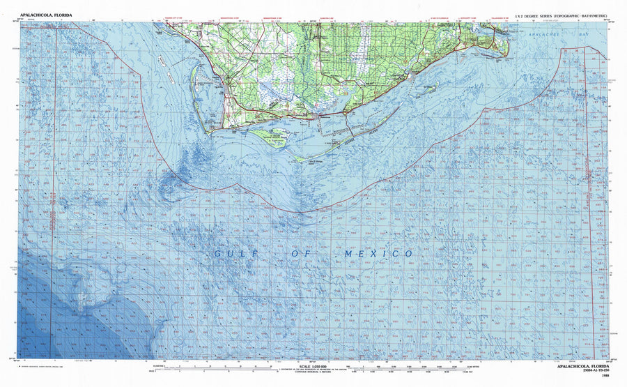 Apalachicola Bay Map Print - 1988