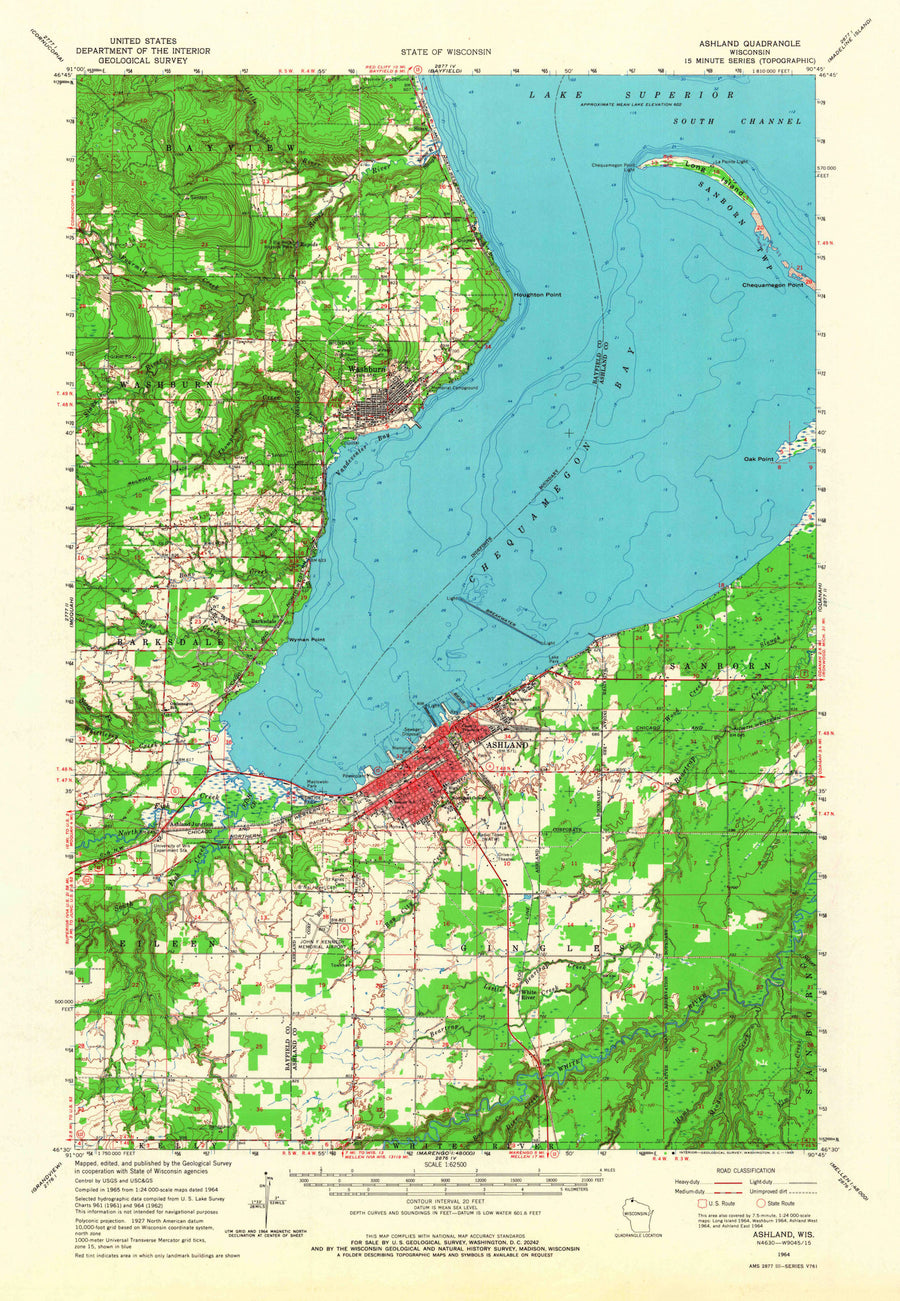 Ashland Wisconsin Topographic Map - 1964