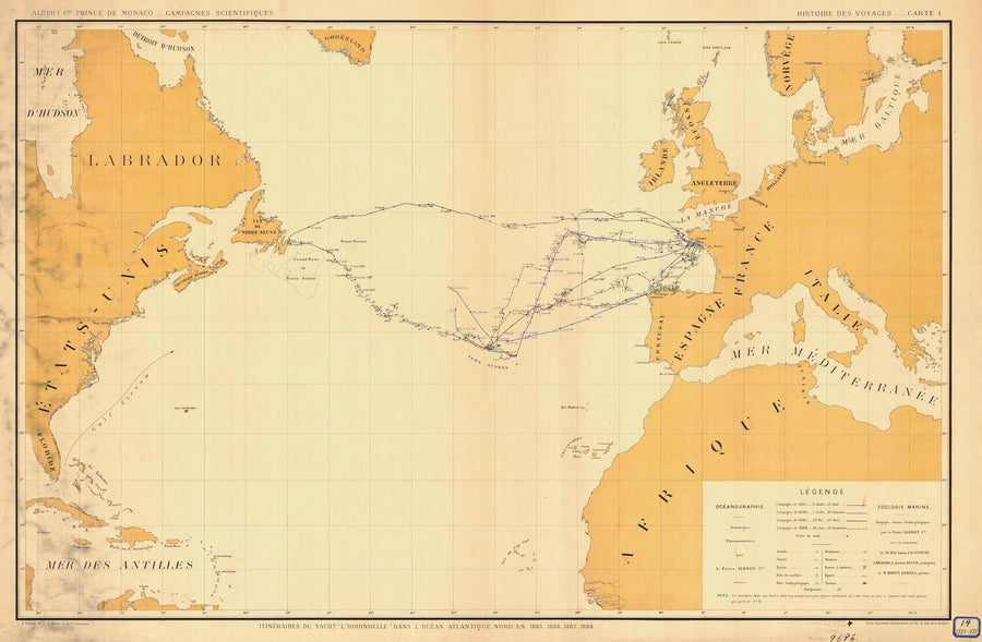 Atlantic Voyages Map 1885