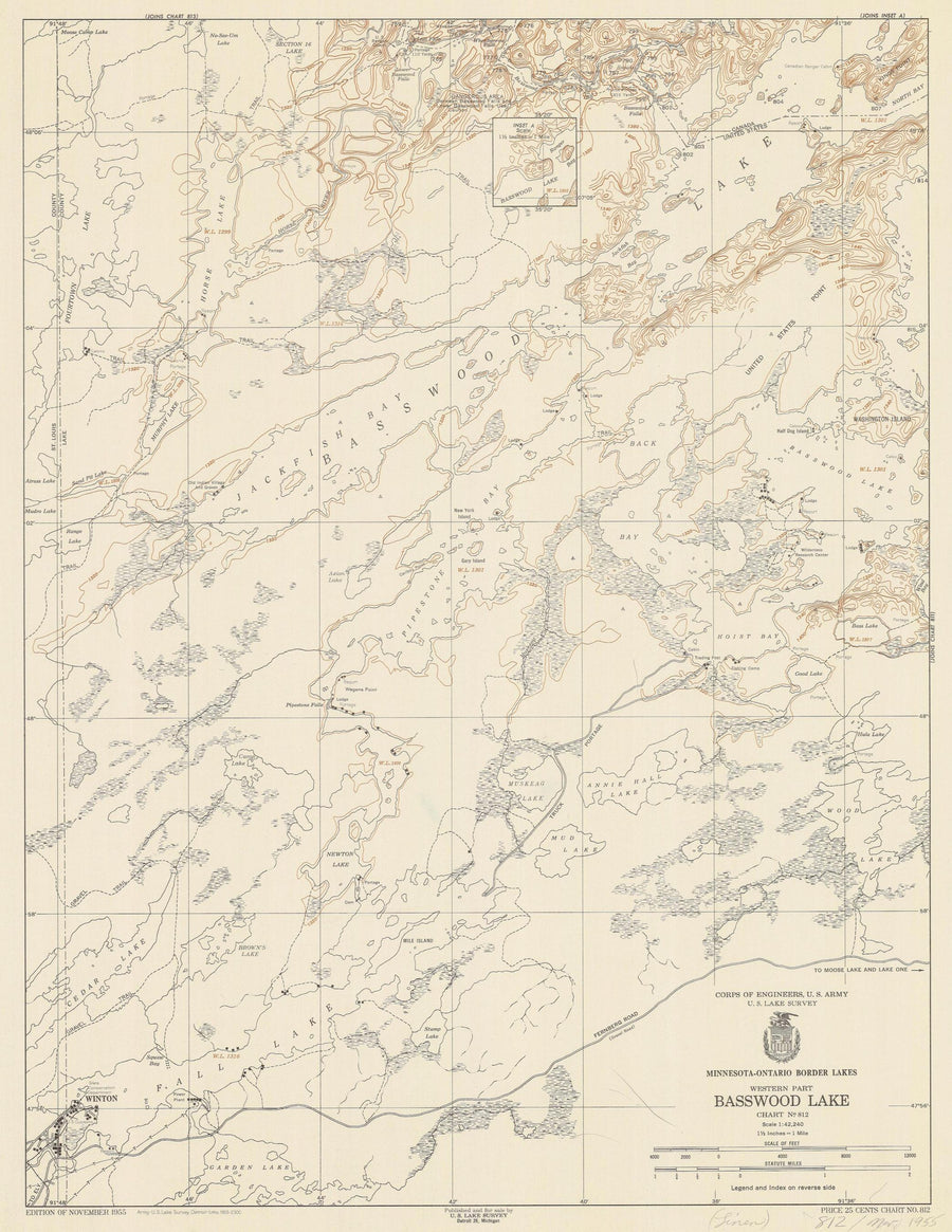 Basswood Lake Map - 1955