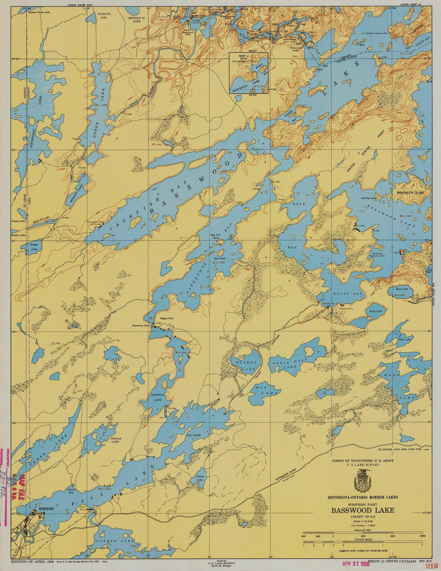 Basswood Lake Map - 1951