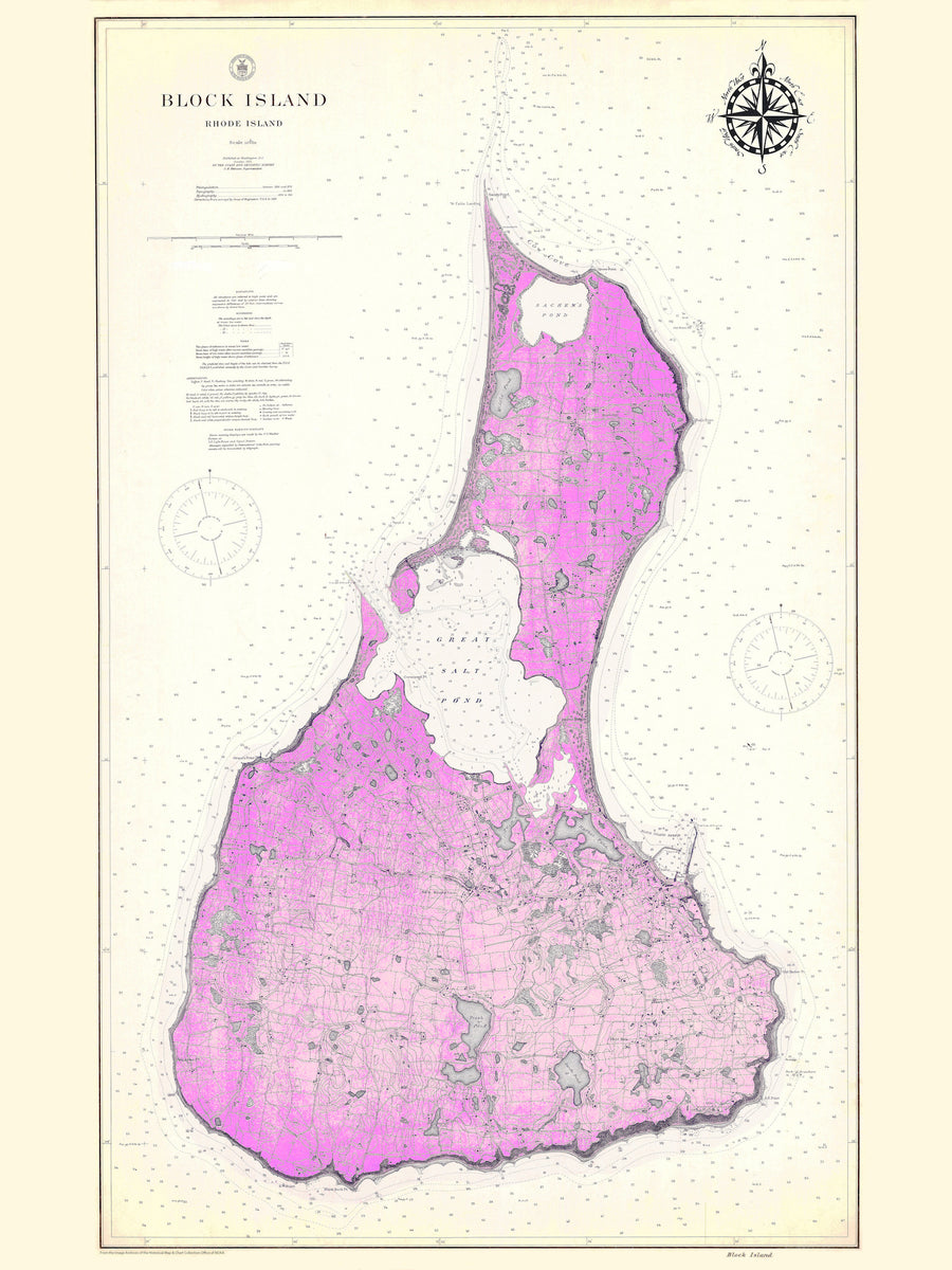 Block Island Map - 1914 (Pink)