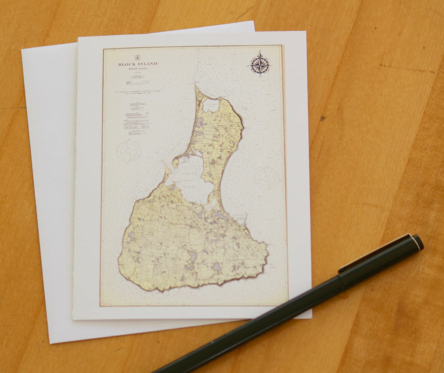 Block Island Map Notecards (1914) 4.25"x5.5"
