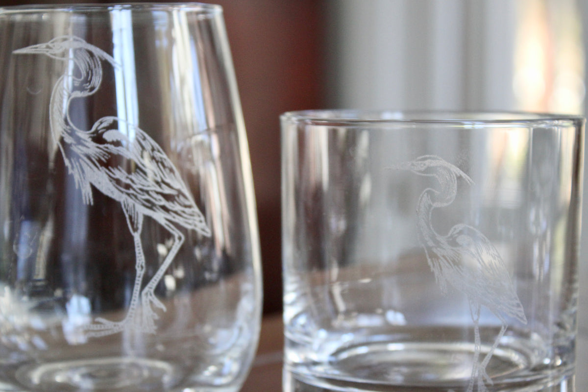 Blue Heron Engraved Glasses HullSpeed Designs
