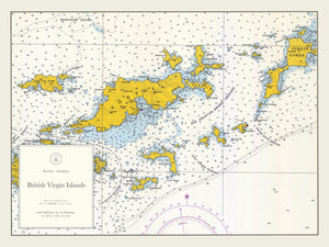 British Virgin Islands Map - (BVI) Tortola to Virgin Gorda 1962
