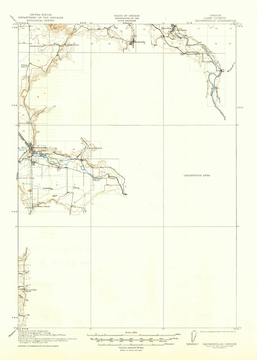 Brownsville, Oregon Topographic Map - 1921