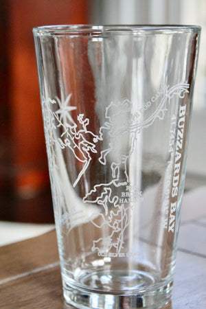 Buzzards Bay Map Engraved Glasses