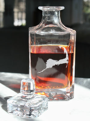 Cape Cod Engraved Whiskey Decanter - 26oz Square Crystal Decanter with Stopper