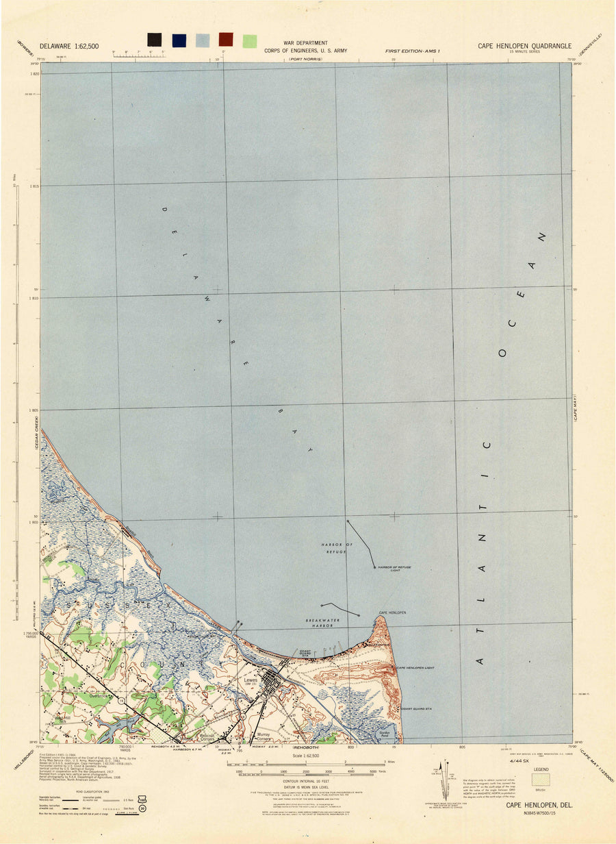 Cape Henlopen Topographical Map - 1944