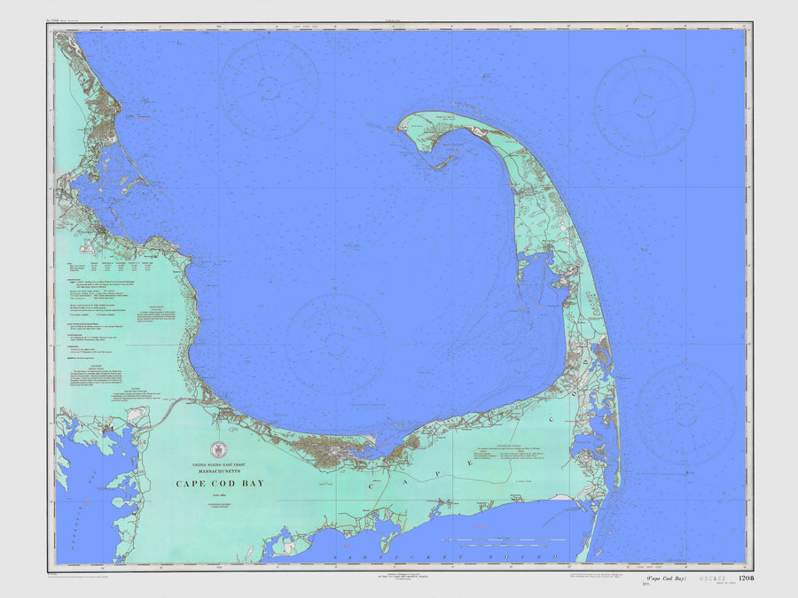Cape Cod Bay Map - 1933 (Aqua & Blue)