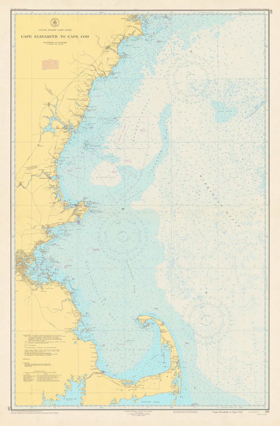 Cape Cod to Cape Elizabeth Map - 1951 (light blue)