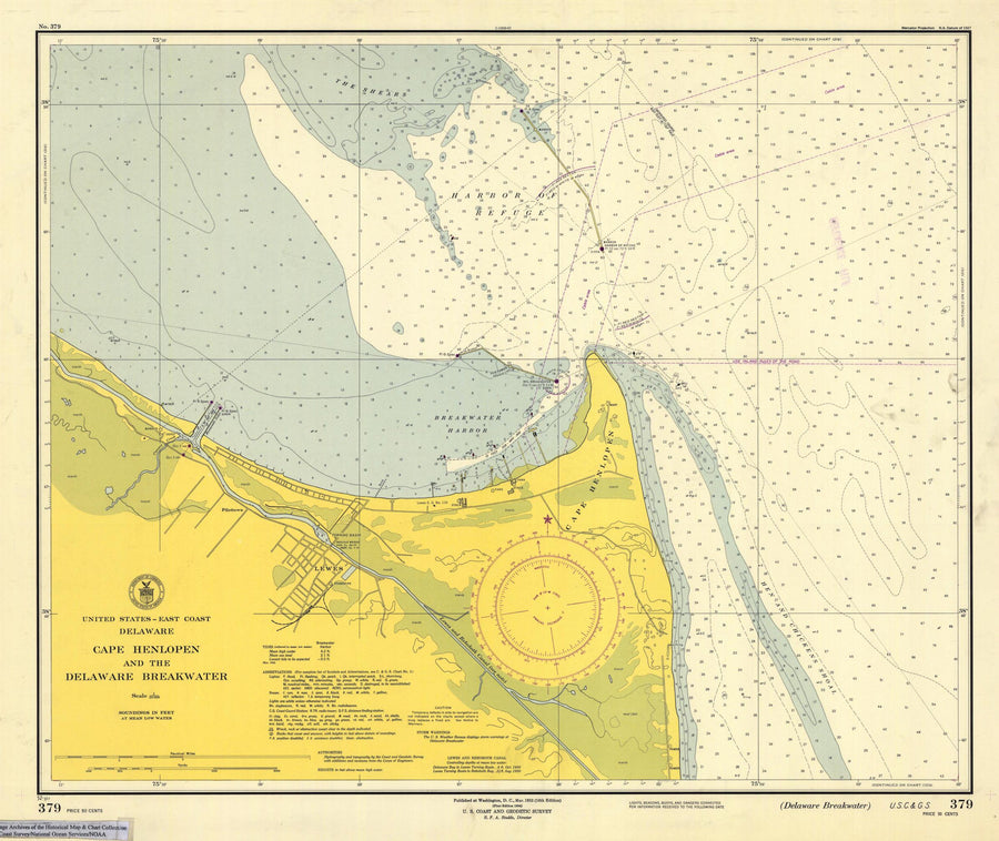 Cape Henlopen and the Delaware Breakwater Map - 1952