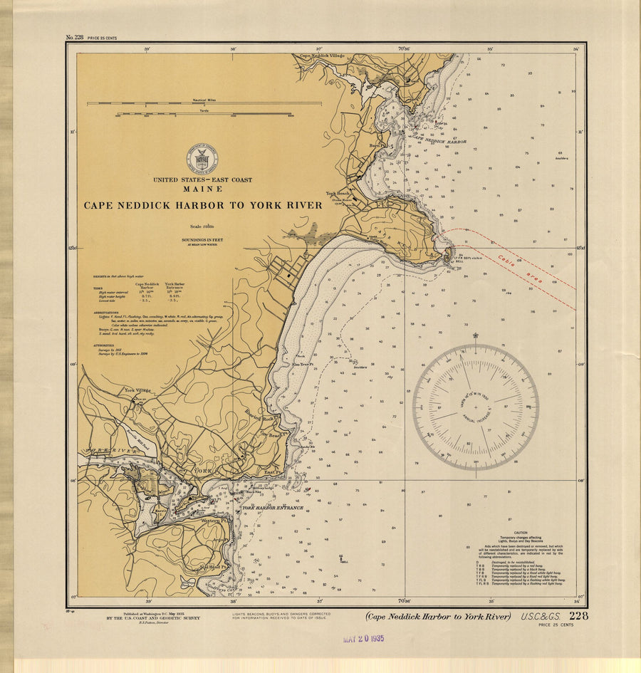 Cape Neddick Harbor to York River Maine Map - 1935
