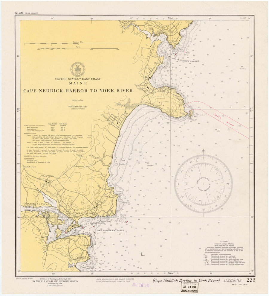 Cape Neddick Harbor to York River Maine Map - 1941