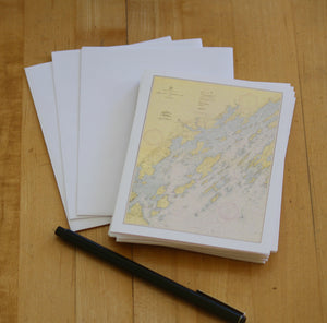 Casco Bay Map Notecards (1945) 4.25"x5.5"
