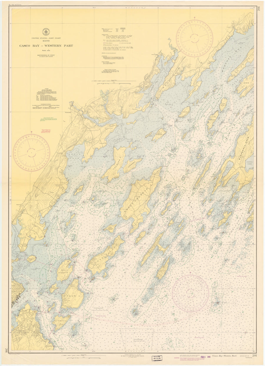 Casco Bay Map Notecards (1945) 4.25"x5.5"