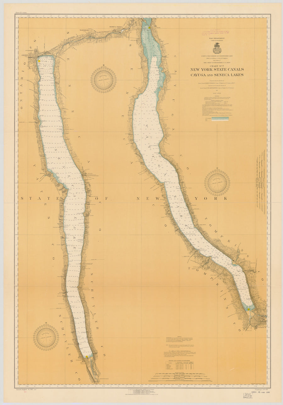Cayuga & Seneca Lakes Map Notecards (1917) 4.25"x5.5"