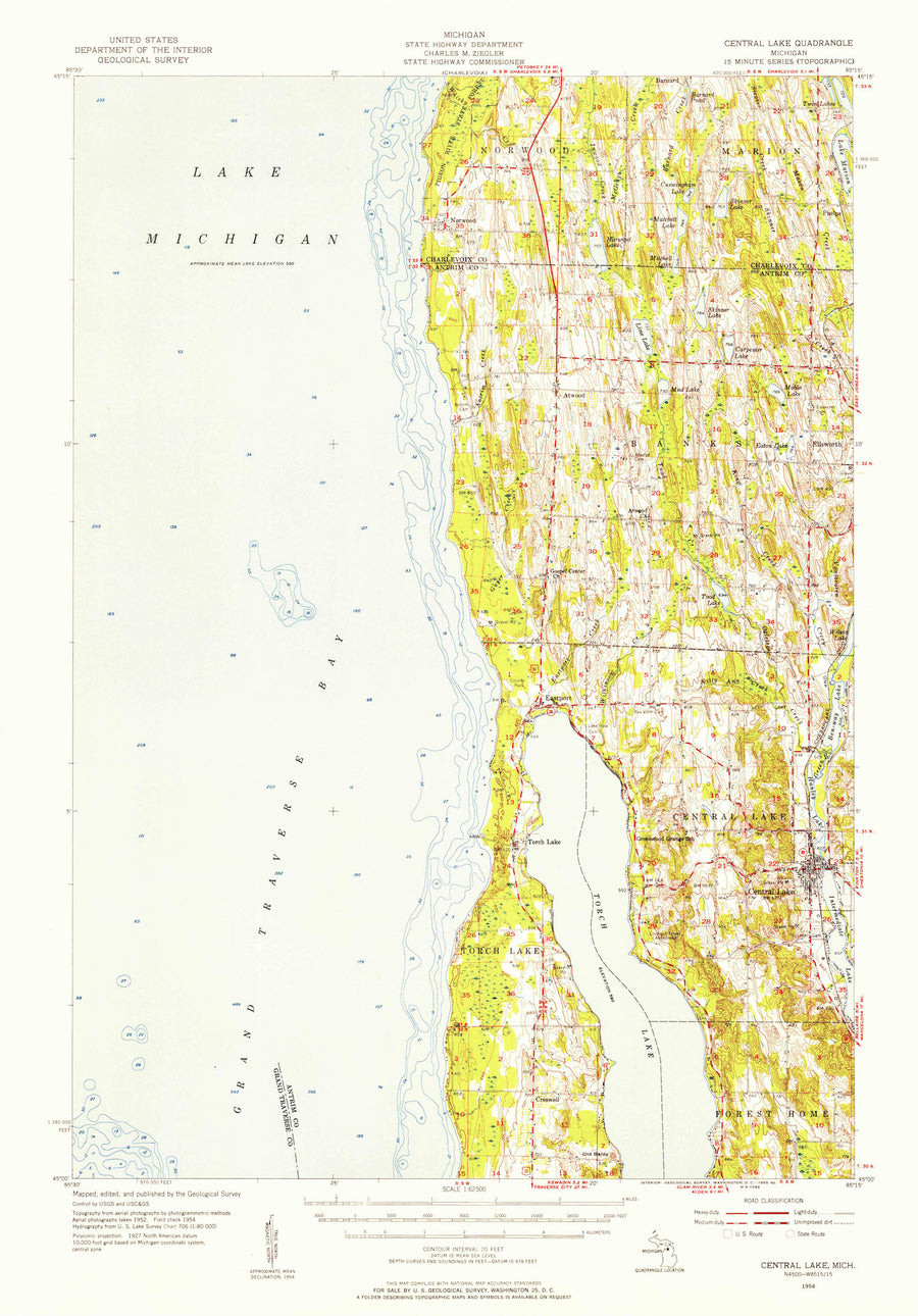 Central Lake Topographic Map - 1954